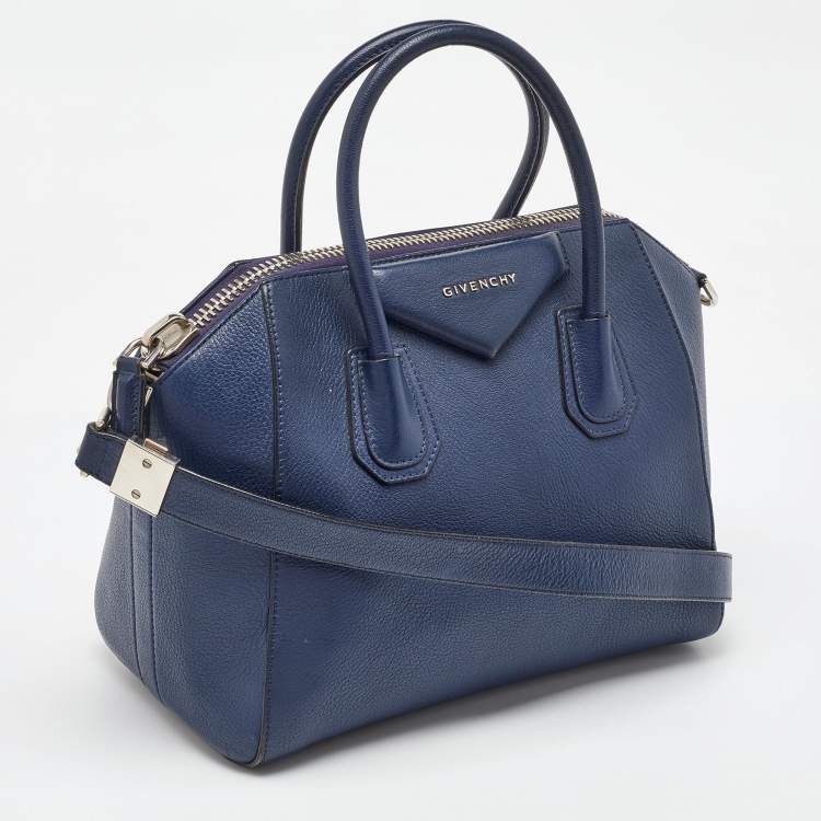 Pre Owned Givenchy Navy Blue Leather Small Antigona Satchel