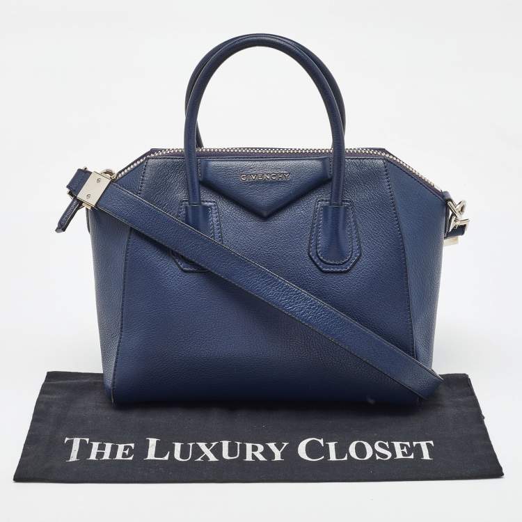 Pre Owned Givenchy Navy Blue Leather Small Antigona Satchel