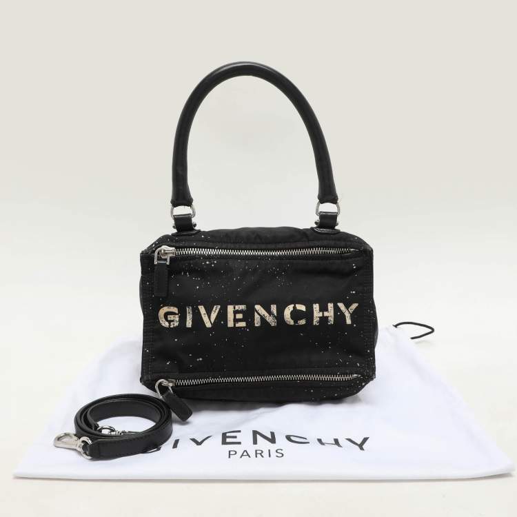 Pre Owned Givenchy Black/Cream Nylon and Leather Small Pandora Shoulder Bag