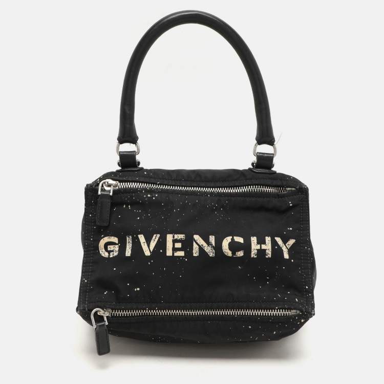 Pre Owned Givenchy Black/Cream Nylon and Leather Small Pandora Shoulder Bag