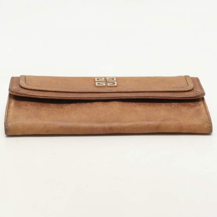 Pre Owned Givenchy Brown Nubuck Leather Flap Continental Wallet