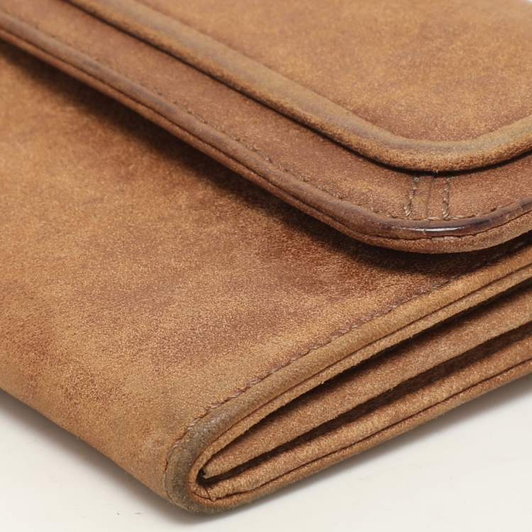 Pre Owned Givenchy Brown Nubuck Leather Flap Continental Wallet