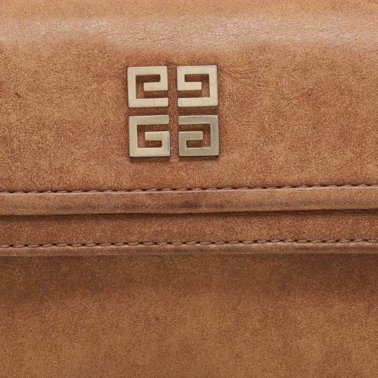 Pre Owned Givenchy Brown Nubuck Leather Flap Continental Wallet