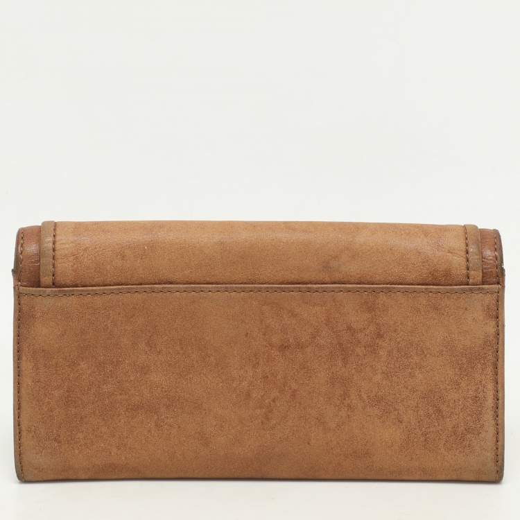 Pre Owned Givenchy Brown Nubuck Leather Flap Continental Wallet