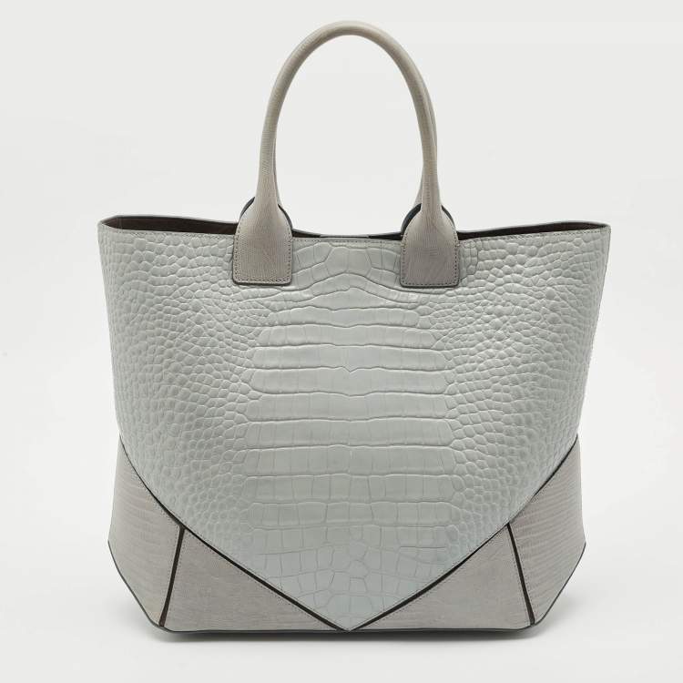 Pre Owned Givenchy Grey Croc and Lizard Embossed Leather Medium Easy Tote