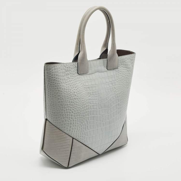Pre Owned Givenchy Grey Croc and Lizard Embossed Leather Medium Easy Tote
