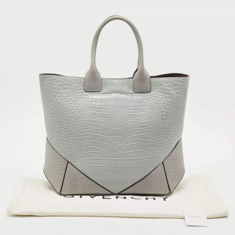 Pre Owned Givenchy Grey Croc and Lizard Embossed Leather Medium Easy Tote