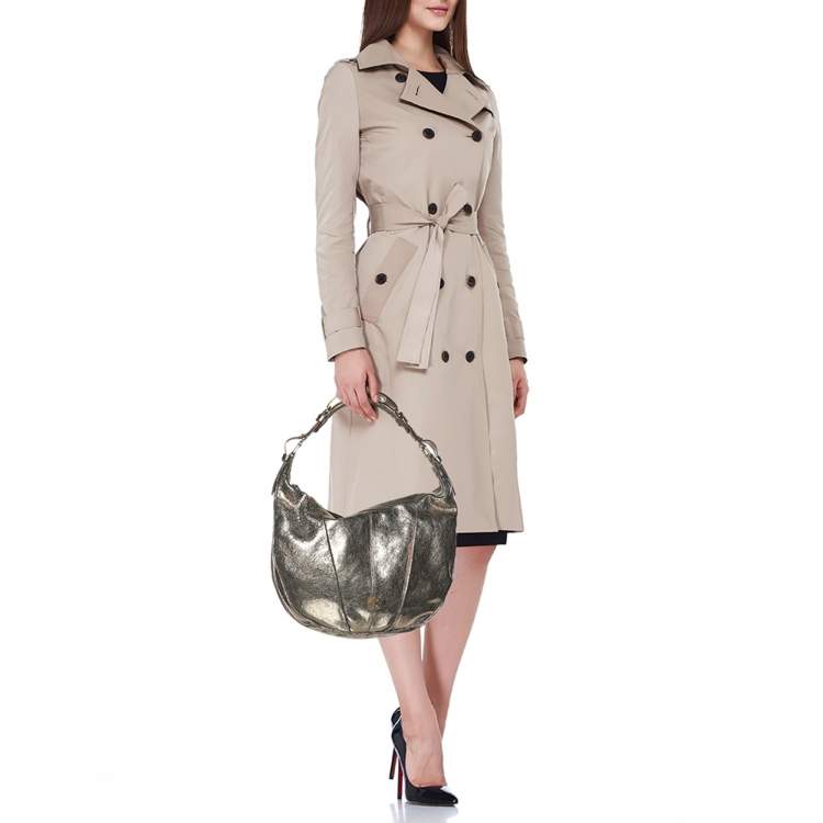 Pre Owned Givenchy Gold Crinkled Leather Hobo