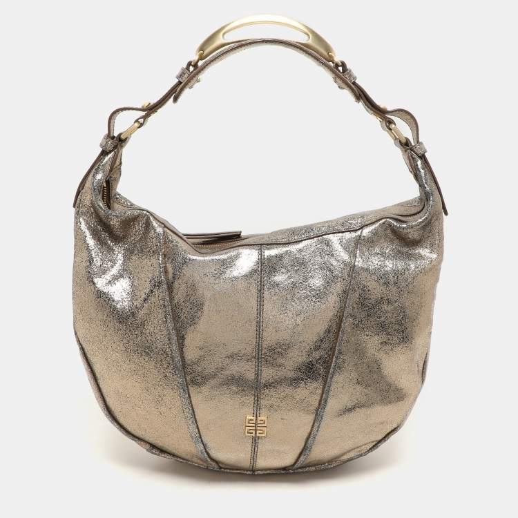 Pre Owned Givenchy Gold Crinkled Leather Hobo