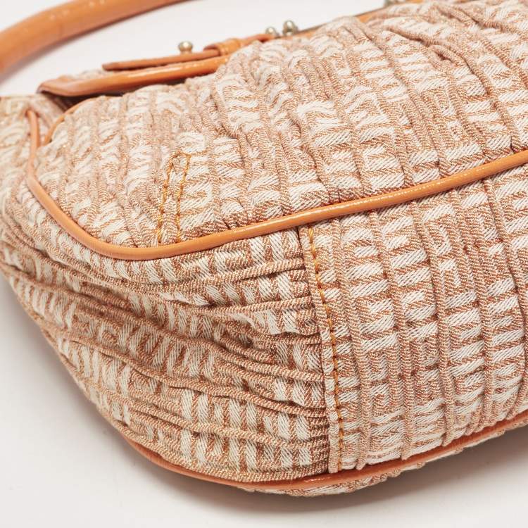 Pre Owned Givenchy Orange Logo Jacquard Fabric and Patent Leather Hobo
