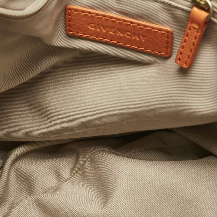 Pre Owned Givenchy Orange Logo Jacquard Fabric and Patent Leather Hobo