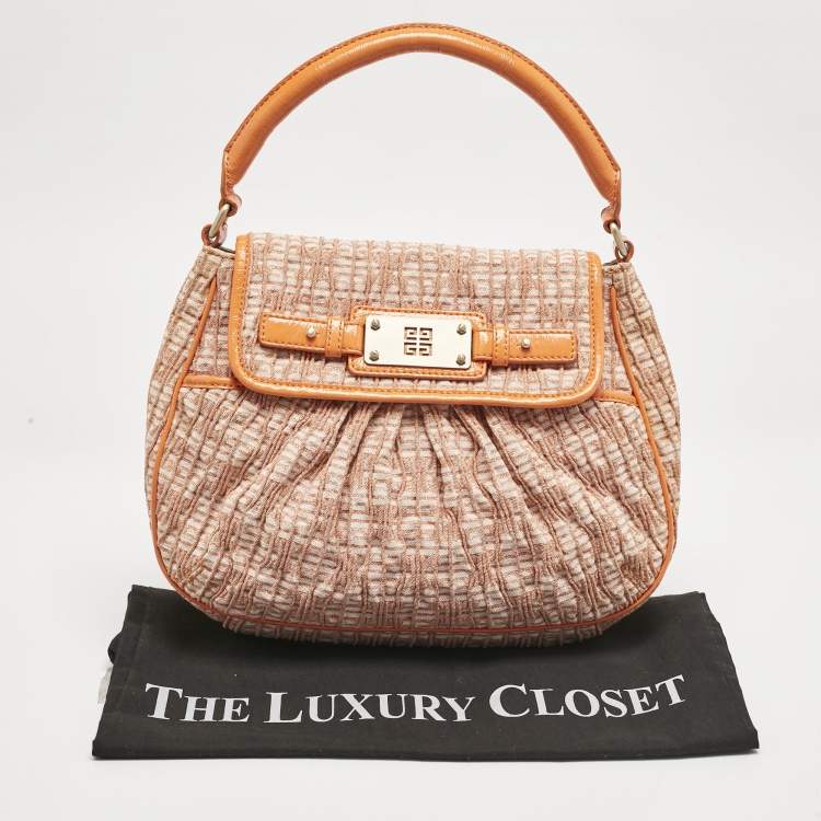 Pre Owned Givenchy Orange Logo Jacquard Fabric and Patent Leather Hobo