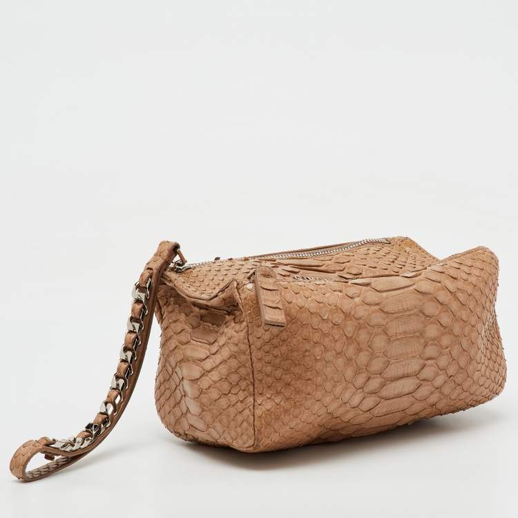 Pre Owned Givenchy Beige Python Leather Pandora Wristlet Clutch