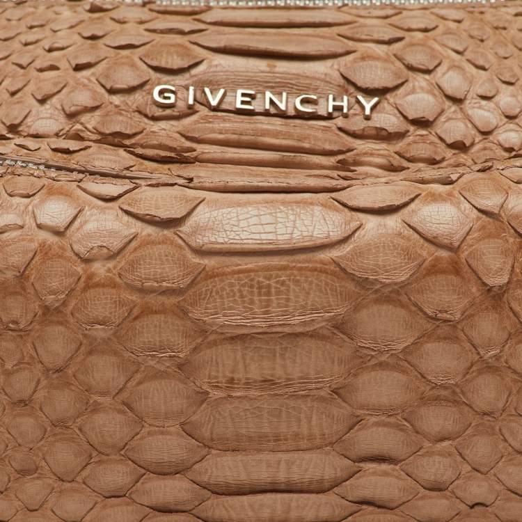 Pre Owned Givenchy Beige Python Leather Pandora Wristlet Clutch