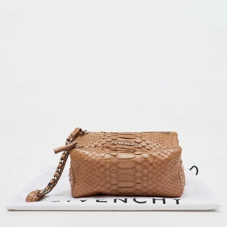 Pre Owned Givenchy Beige Python Leather Pandora Wristlet Clutch