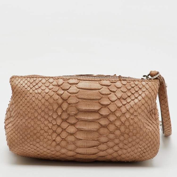Pre Owned Givenchy Beige Python Leather Pandora Wristlet Clutch