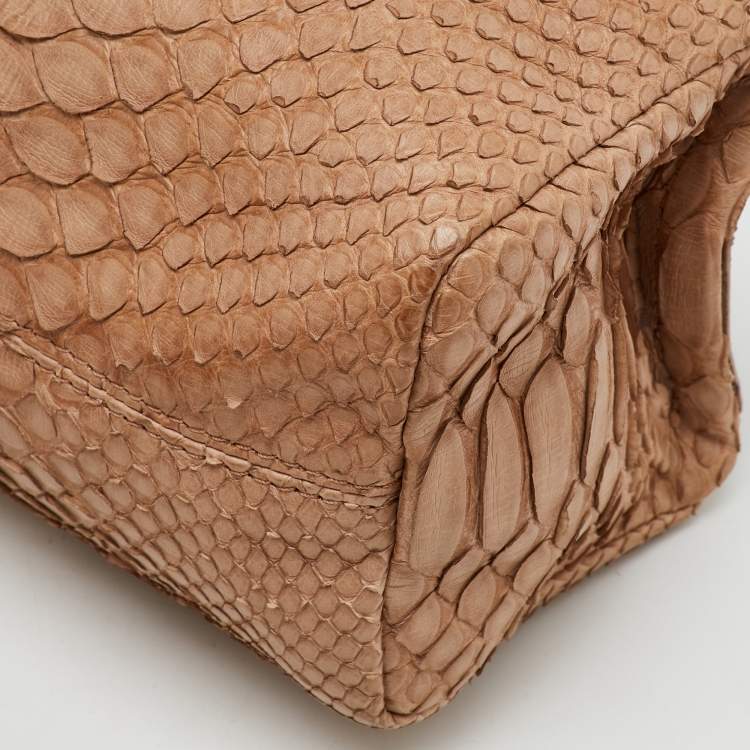 Pre Owned Givenchy Beige Python Leather Pandora Wristlet Clutch