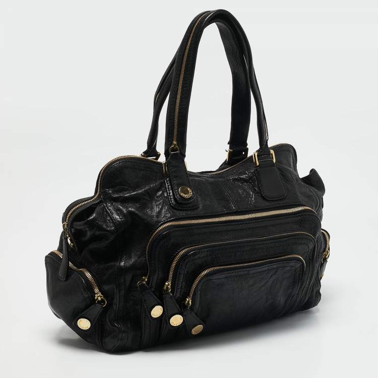 Pre Owned Givenchy Black Leather Multi Zip Satchel
