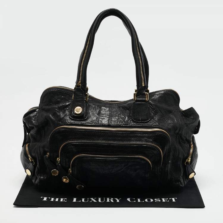 Pre Owned Givenchy Black Leather Multi Zip Satchel