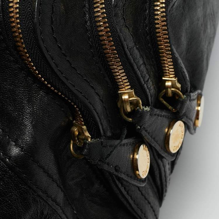 Pre Owned Givenchy Black Leather Multi Zip Satchel
