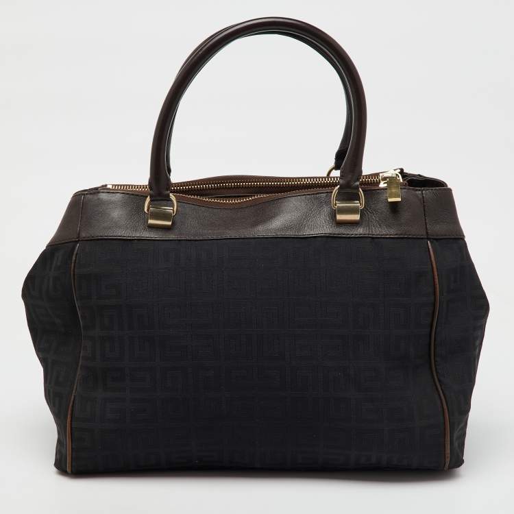 Pre Owned Givenchy Black/Dark Brown Signature Canvas and Leather Double Zip Tote