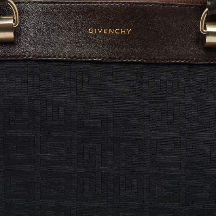 Pre Owned Givenchy Black/Dark Brown Signature Canvas and Leather Double Zip Tote