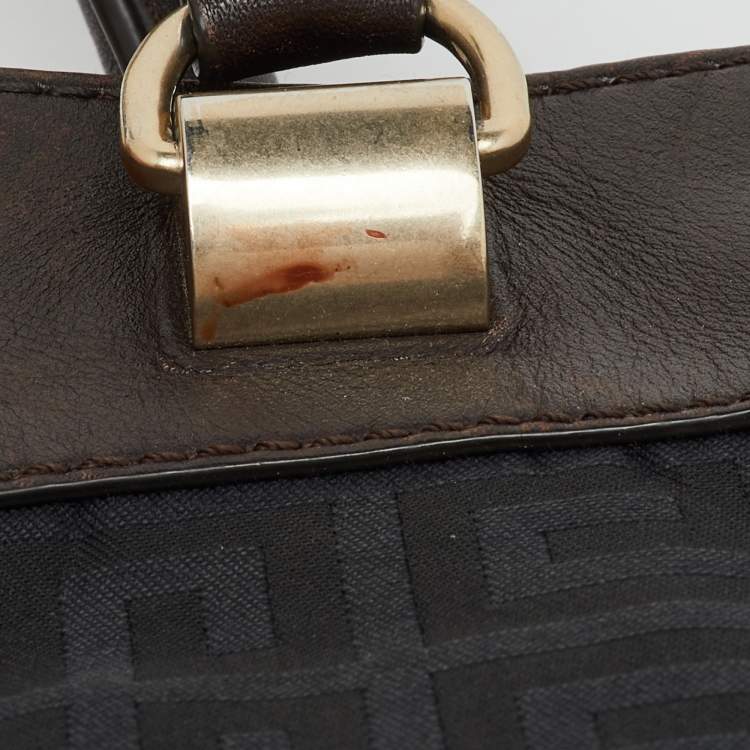 Pre Owned Givenchy Black/Dark Brown Signature Canvas and Leather Double Zip Tote
