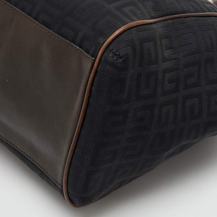 Pre Owned Givenchy Black/Dark Brown Signature Canvas and Leather Double Zip Tote