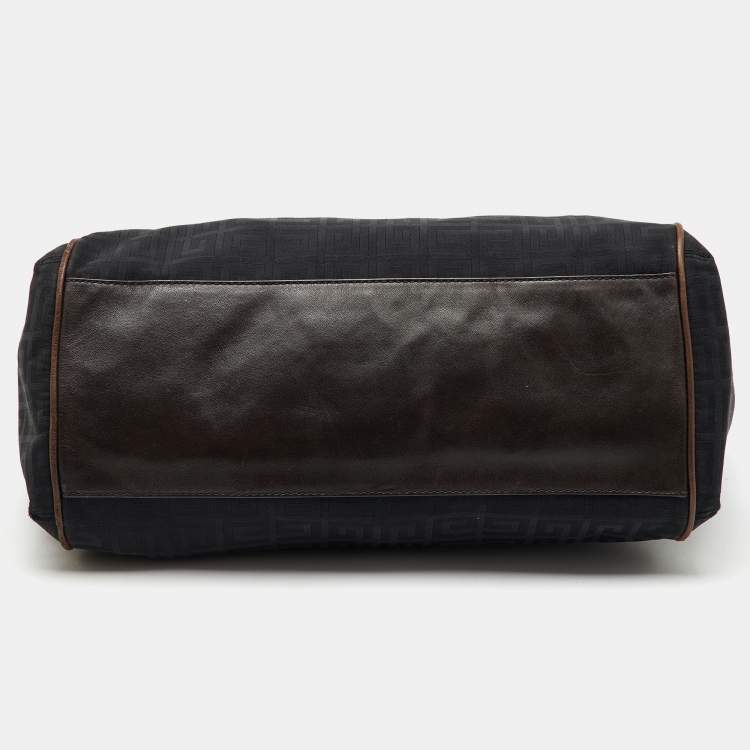 Pre Owned Givenchy Black/Dark Brown Signature Canvas and Leather Double Zip Tote