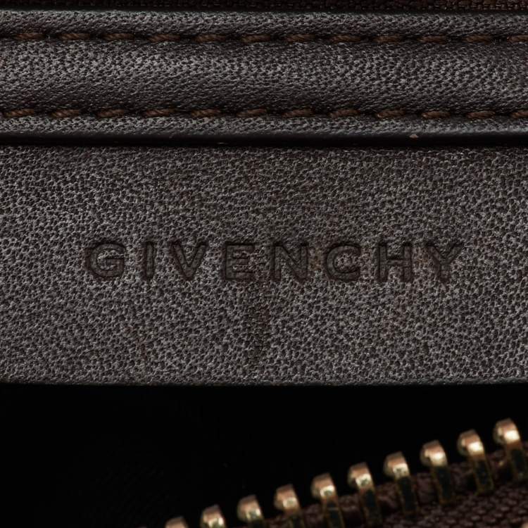 Pre Owned Givenchy Black/Dark Brown Signature Canvas and Leather Double Zip Tote