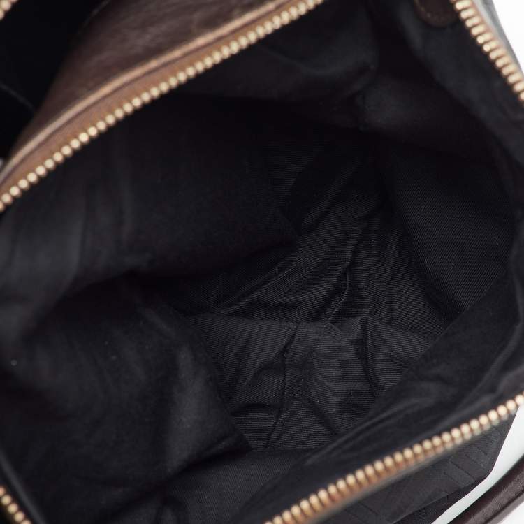 Pre Owned Givenchy Black/Dark Brown Signature Canvas and Leather Double Zip Tote