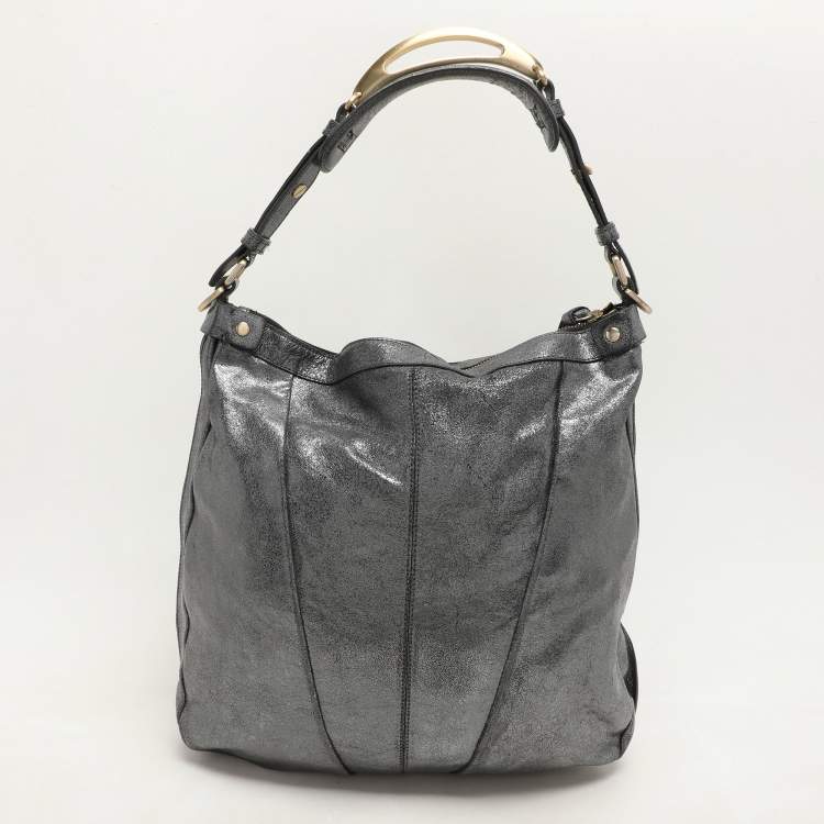 Pre Owned Givenchy Metalic Grey Leather Hobo