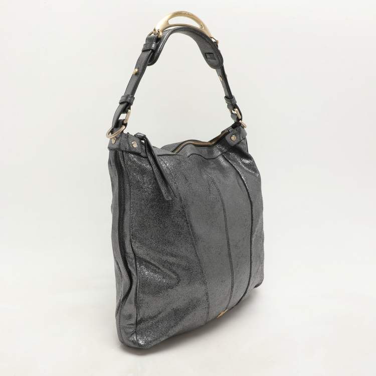 Pre Owned Givenchy Metalic Grey Leather Hobo
