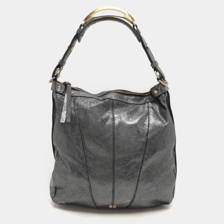 Pre Owned Givenchy Metalic Grey Leather Hobo