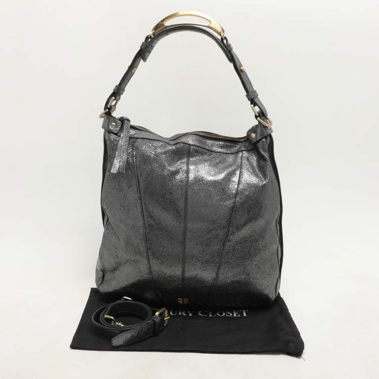 Pre Owned Givenchy Metalic Grey Leather Hobo