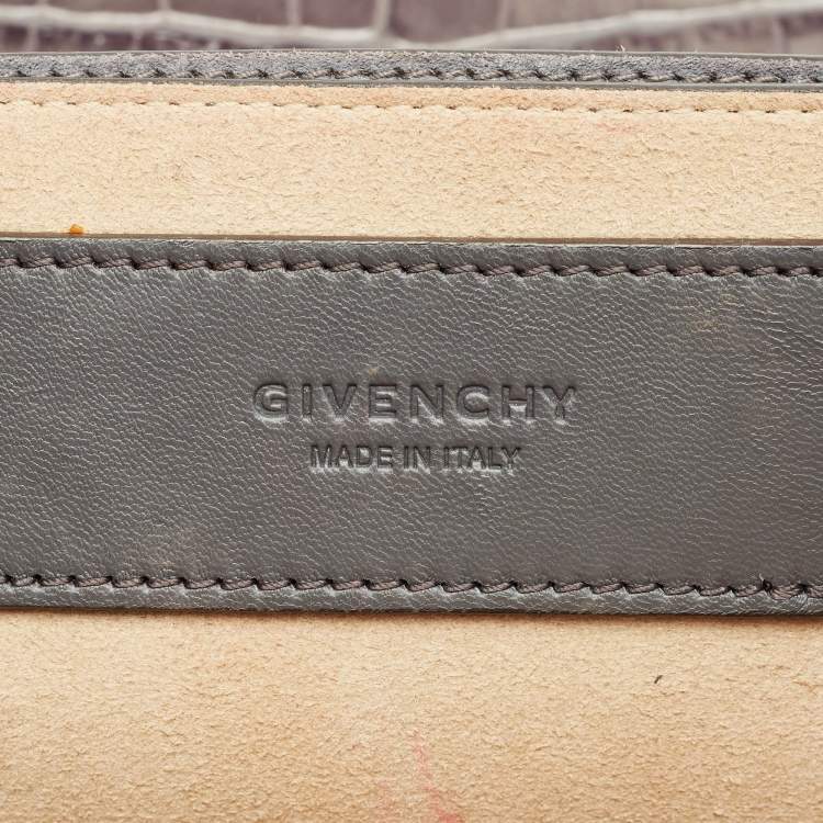 Pre Owned Givenchy Grey Croc Embossed Leather and Suede Small GV3 Shoulder Bag