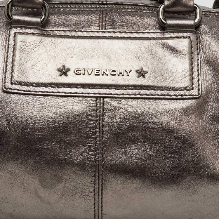 Pre Owned Givenchy Metallic Dark Grey Leather Zip Duffle Bag