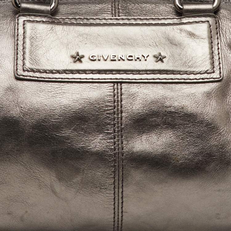 Pre Owned Givenchy Metallic Dark Grey Leather Zip Duffle Bag