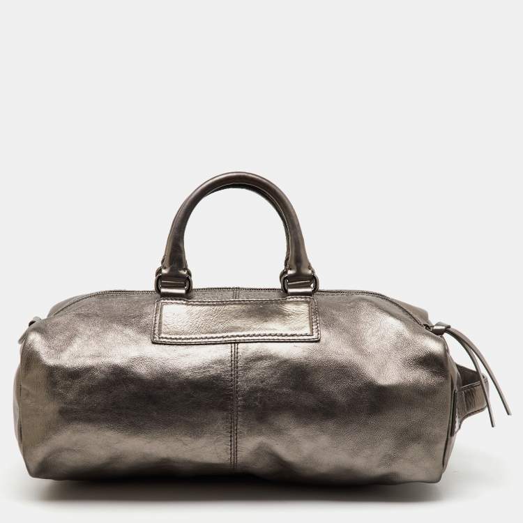 Pre Owned Givenchy Metallic Dark Grey Leather Zip Duffle Bag