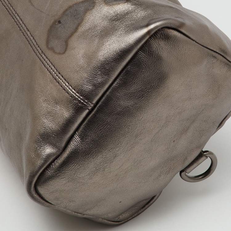 Pre Owned Givenchy Metallic Dark Grey Leather Zip Duffle Bag