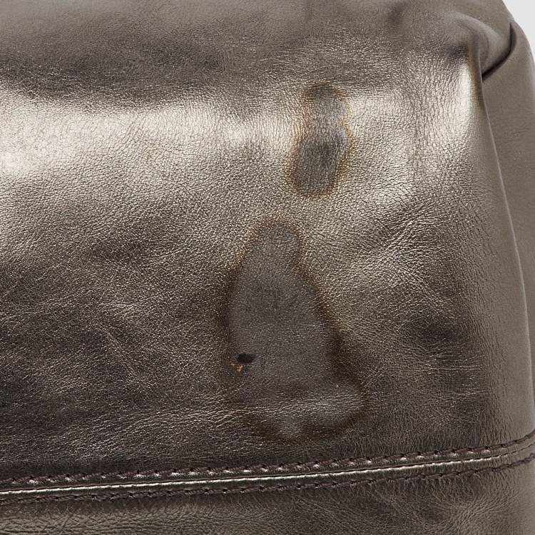 Pre Owned Givenchy Metallic Dark Grey Leather Zip Duffle Bag