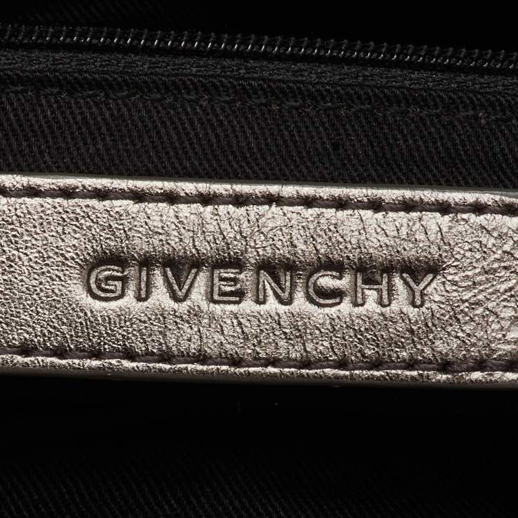 Pre Owned Givenchy Metallic Dark Grey Leather Zip Duffle Bag