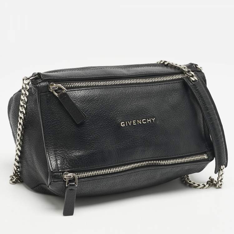 Pre Owned Givenchy Black Leather Mini Pandora Chain Shoulder Bag