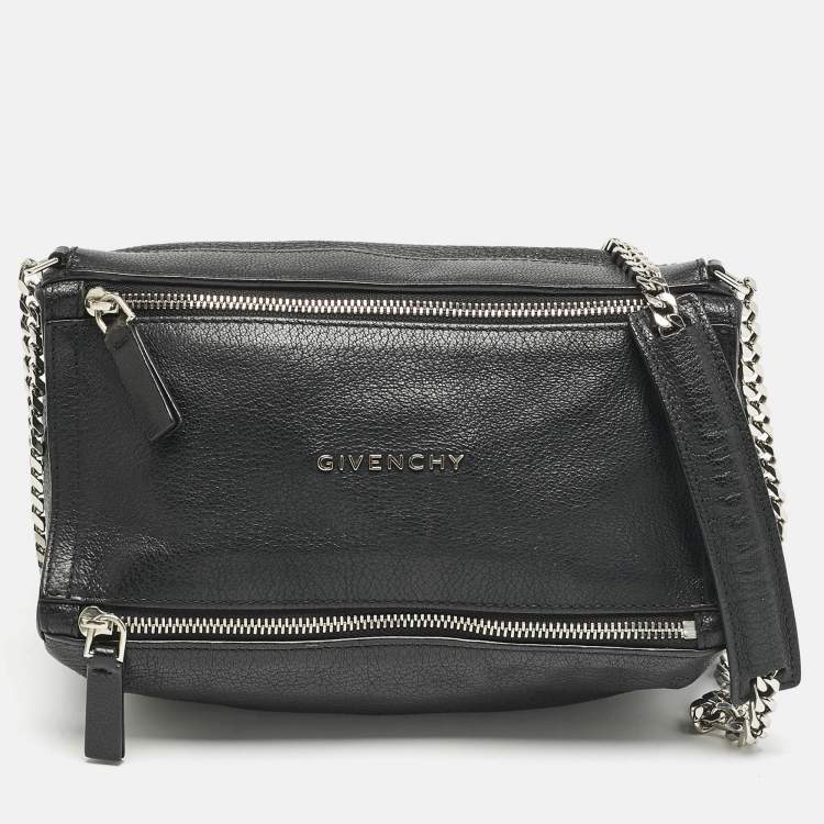 Pre Owned Givenchy Black Leather Mini Pandora Chain Shoulder Bag