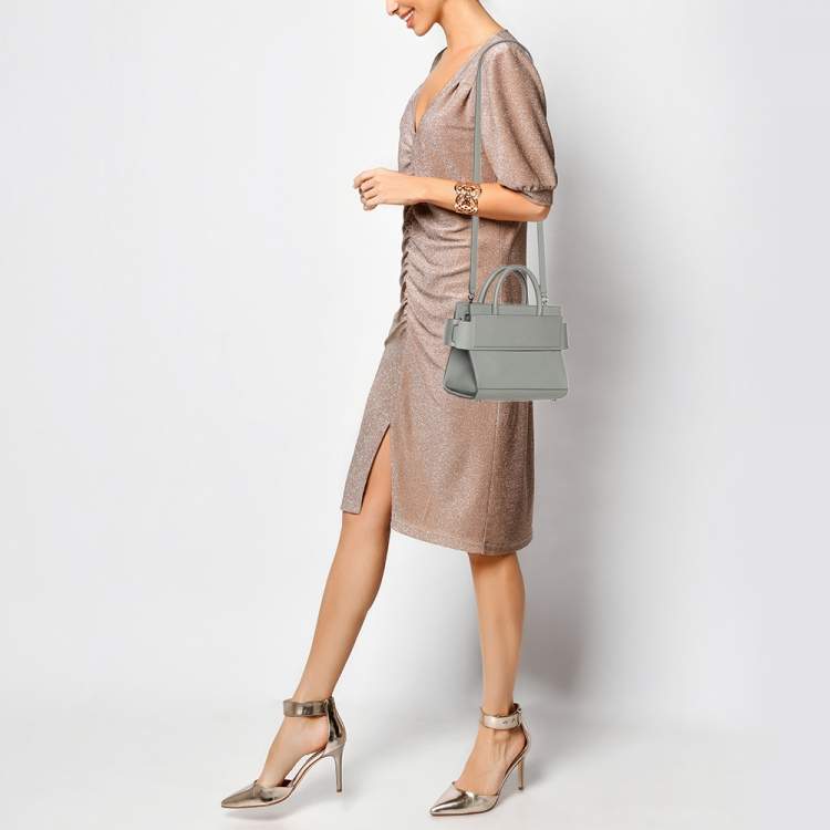 Pre Owned Givenchy Grey Leather Mini Horizon Top Handle Bag 