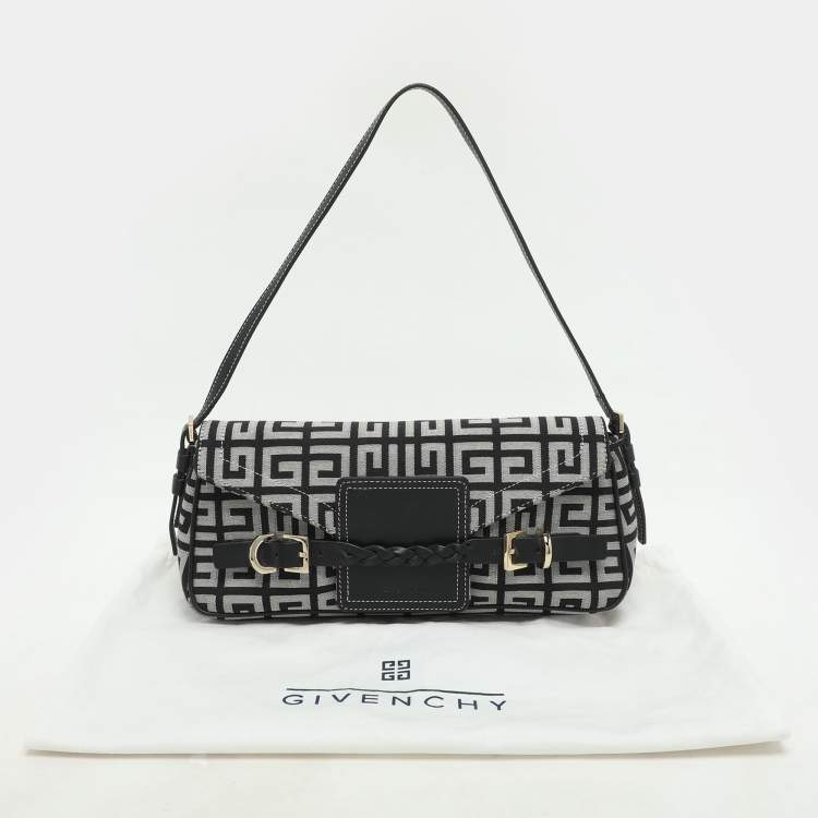 Pre Owned Givenchy Black/Grey Signature Canvas and Leather Shoulder Bag
