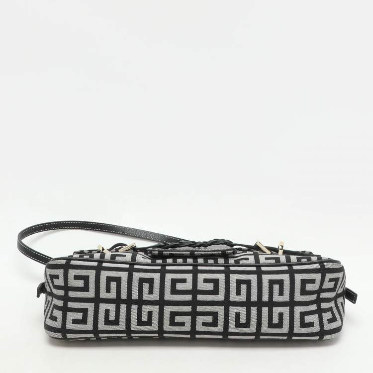 Pre Owned Givenchy Black/Grey Signature Canvas and Leather Shoulder Bag
