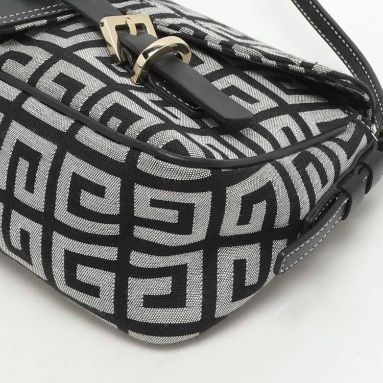 Pre Owned Givenchy Black/Grey Signature Canvas and Leather Shoulder Bag