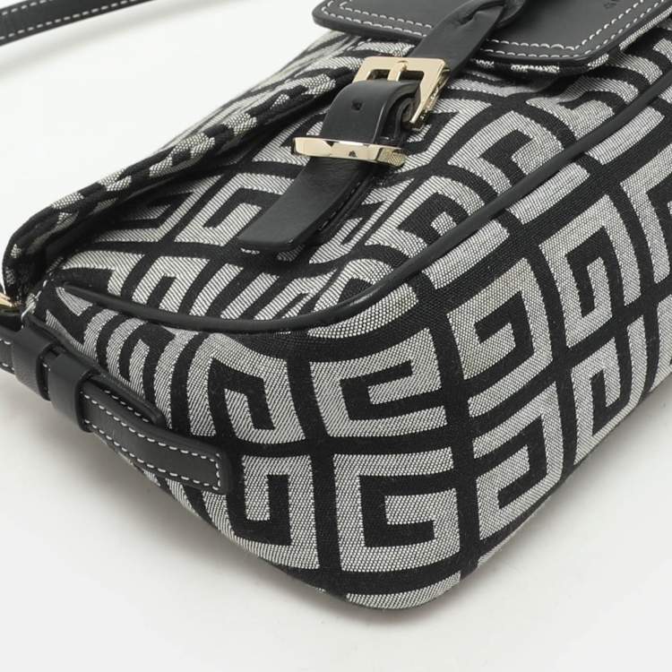 Pre Owned Givenchy Black/Grey Signature Canvas and Leather Shoulder Bag