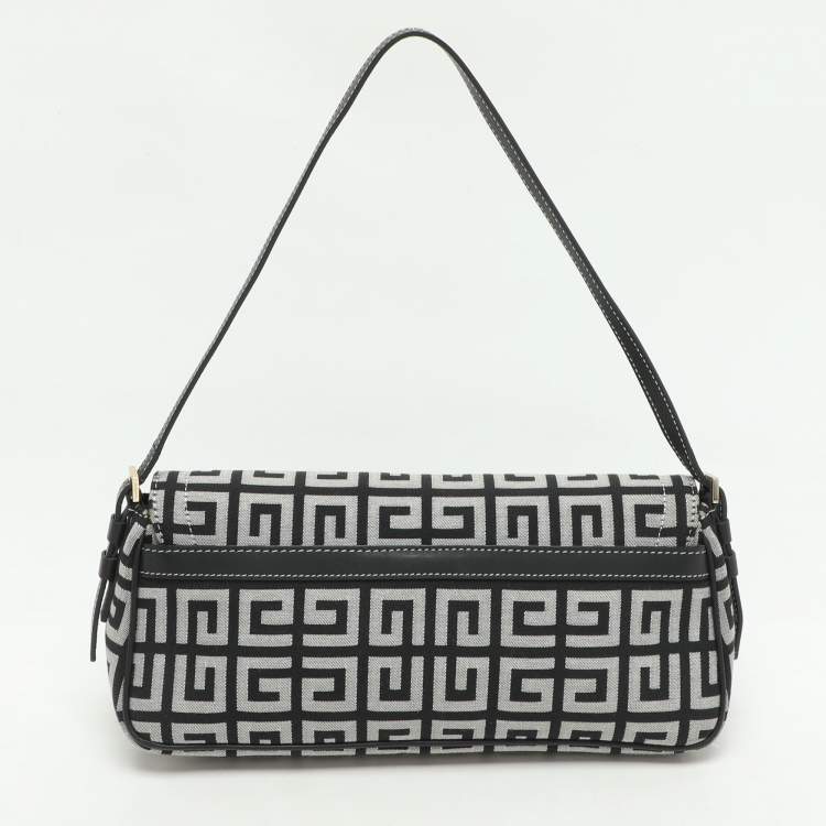 Pre Owned Givenchy Black/Grey Signature Canvas and Leather Shoulder Bag